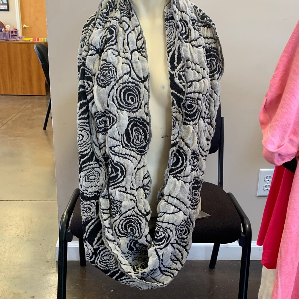 Elegant Black and White Floral Infinity Scarf